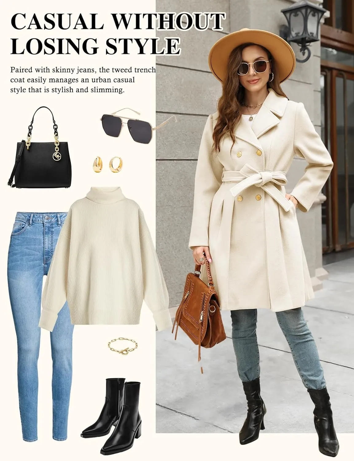 HEEKPEK Women??s Wool Blend Trench Coat Slim Double Breasted Notch Lapel Pea Coat Thick A Line Jacket with Pockets(S-XXL)
