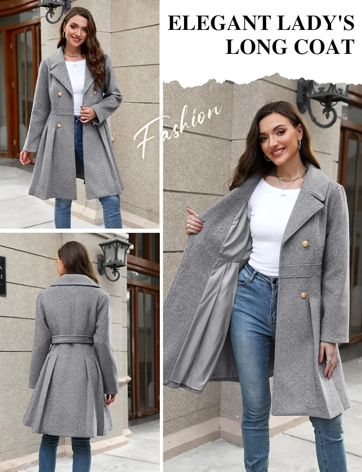 HEEKPEK Women??s Wool Blend Trench Coat Slim Double Breasted Notch Lapel Pea Coat Thick A Line Jacket with Pockets(S-XXL)