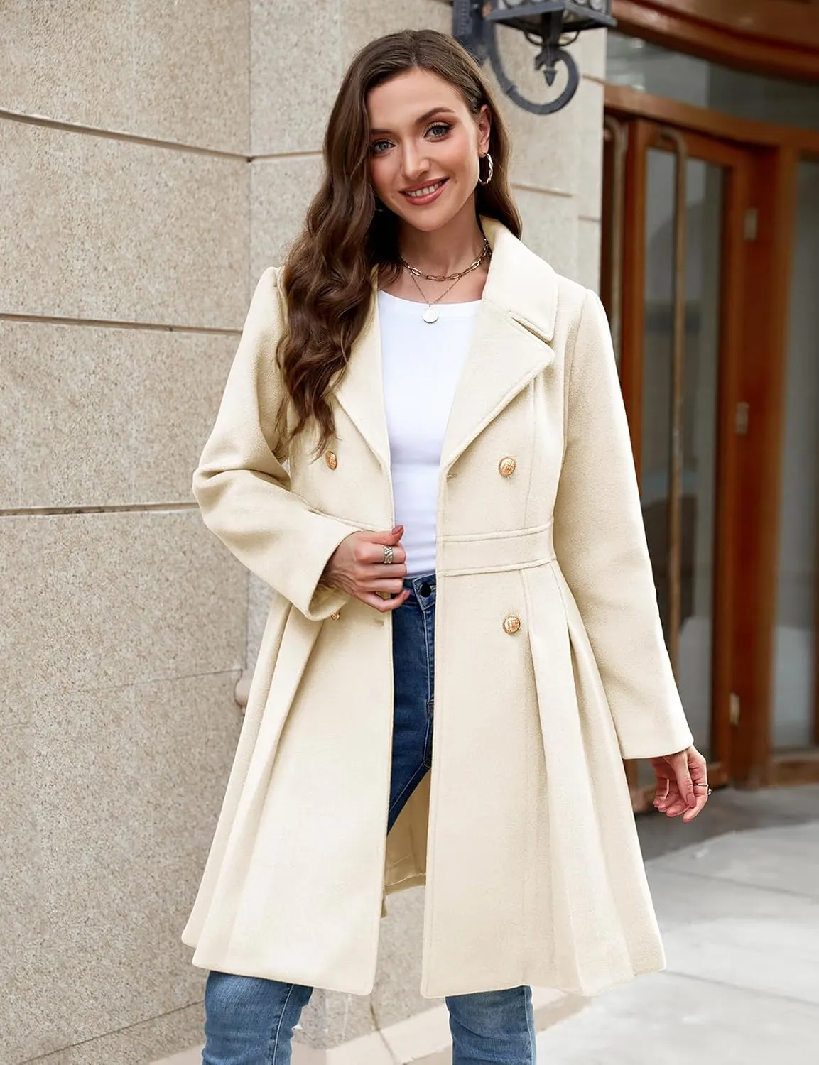 HEEKPEK Women??s Wool Blend Trench Coat Slim Double Breasted Notch Lapel Pea Coat Thick A Line Jacket with Pockets(S-XXL)