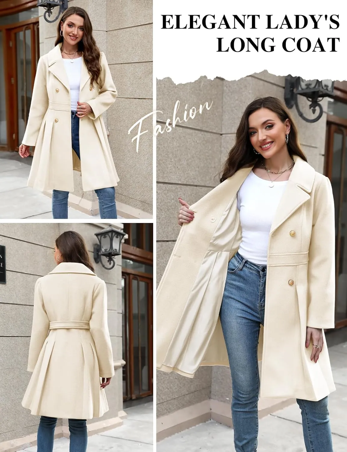 HEEKPEK Women??s Wool Blend Trench Coat Slim Double Breasted Notch Lapel Pea Coat Thick A Line Jacket with Pockets(S-XXL)