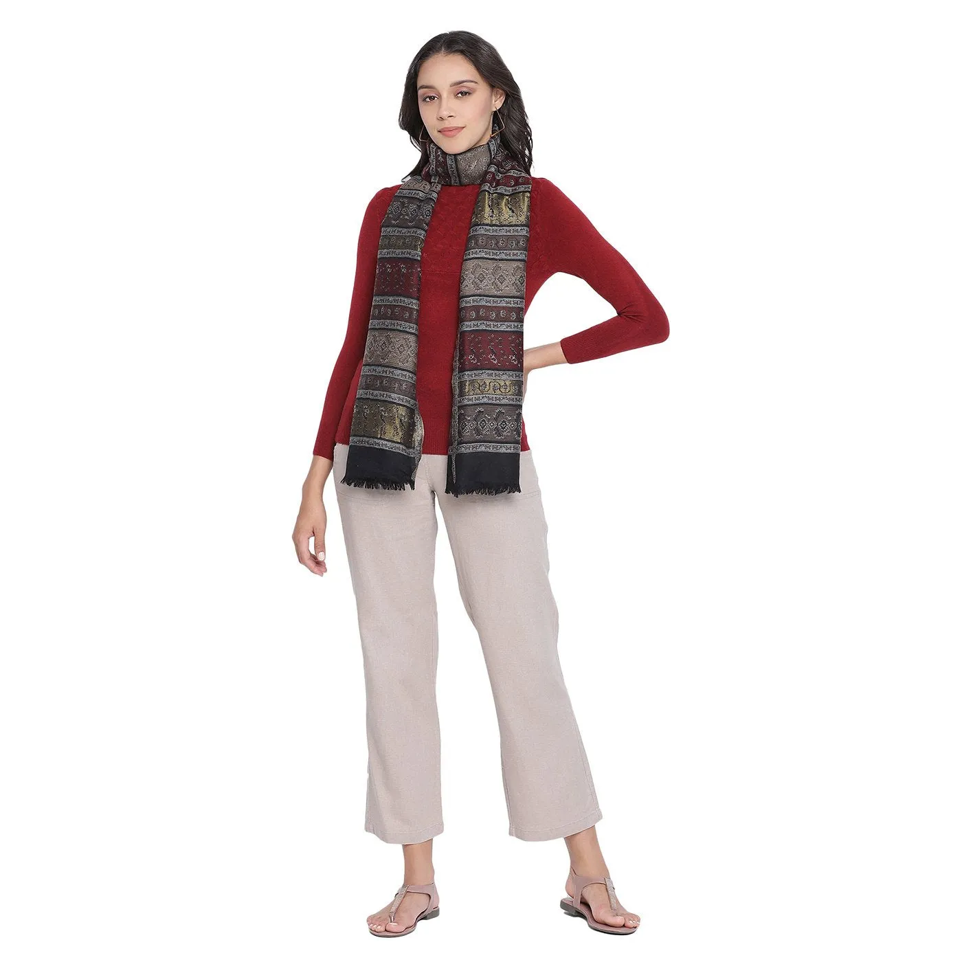 Ikat Floral Stripe Woolen Stole