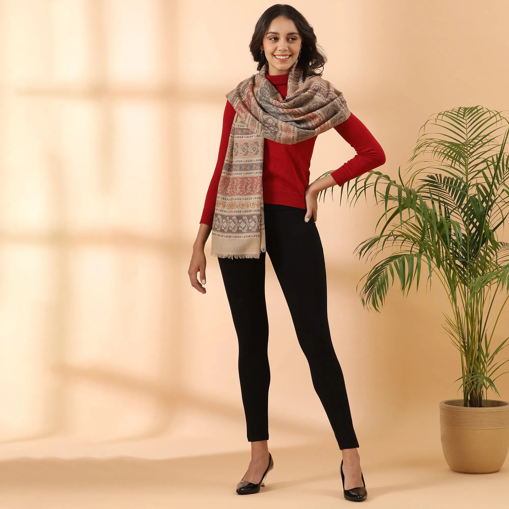 Ikat Floral Stripe Woolen Stole