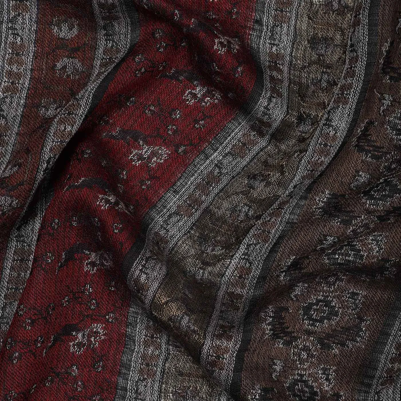 Ikat Floral Stripe Woolen Stole