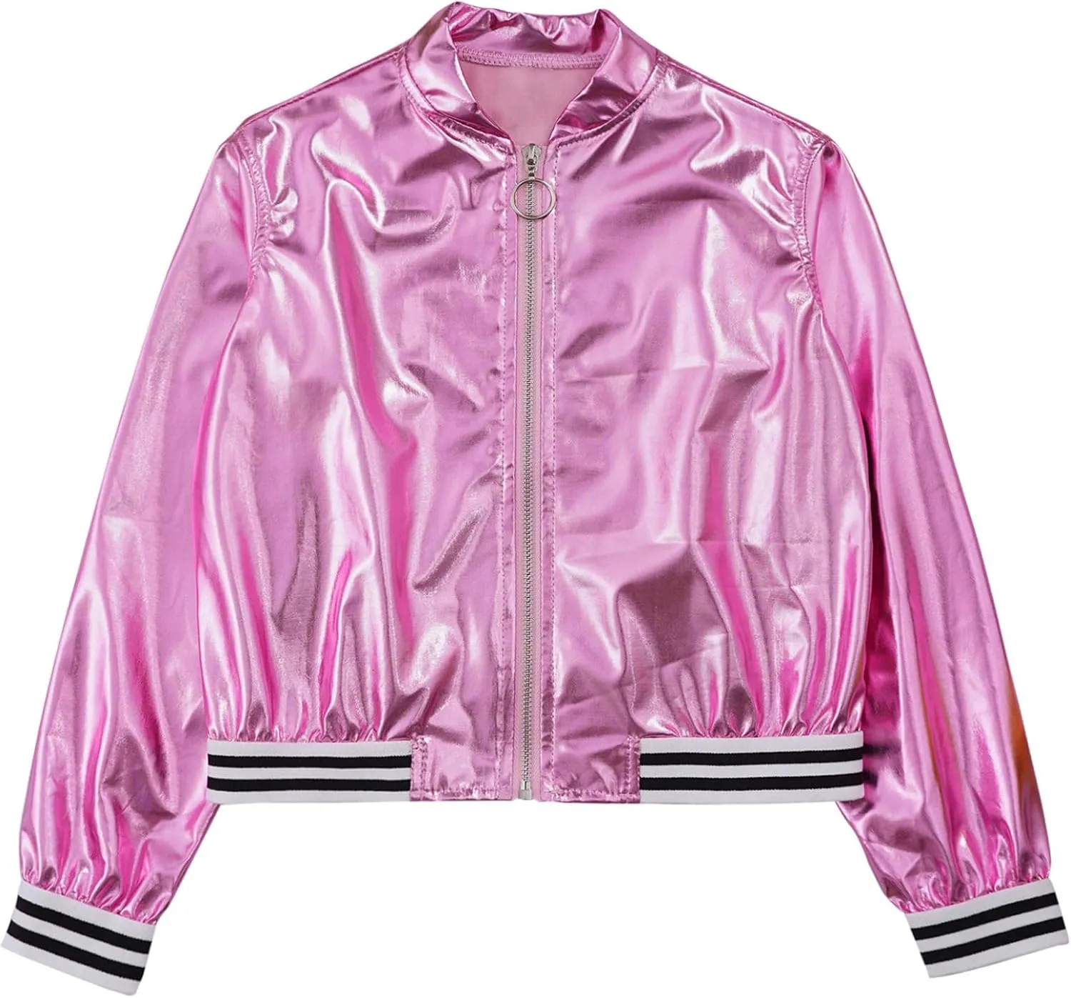 Kids Girls Holographic Halloween Party Shiny Lightweight Zipper Blazer Metallic Bomber Jacket