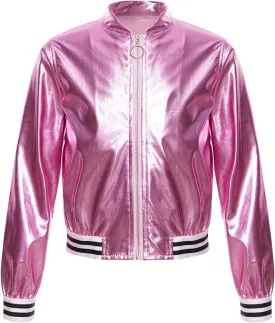Kids Girls Holographic Halloween Party Shiny Lightweight Zipper Blazer Metallic Bomber Jacket