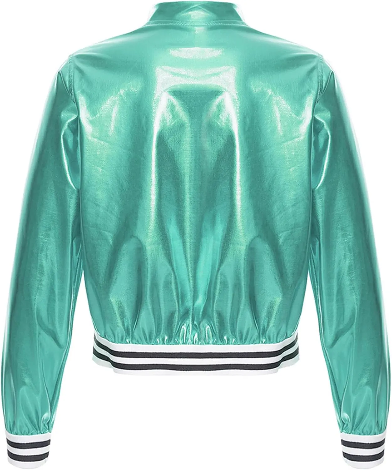 Kids Girls Holographic Halloween Party Shiny Lightweight Zipper Blazer Metallic Bomber Jacket