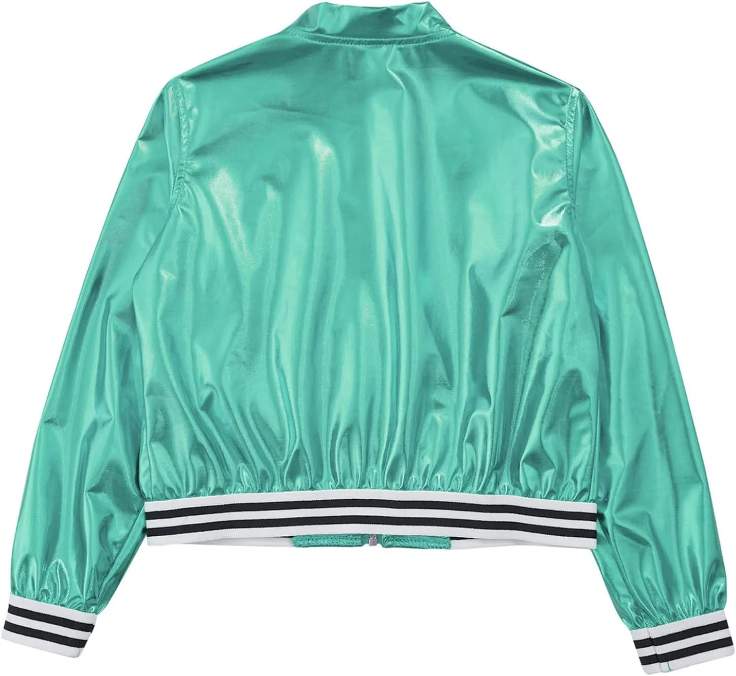 Kids Girls Holographic Halloween Party Shiny Lightweight Zipper Blazer Metallic Bomber Jacket
