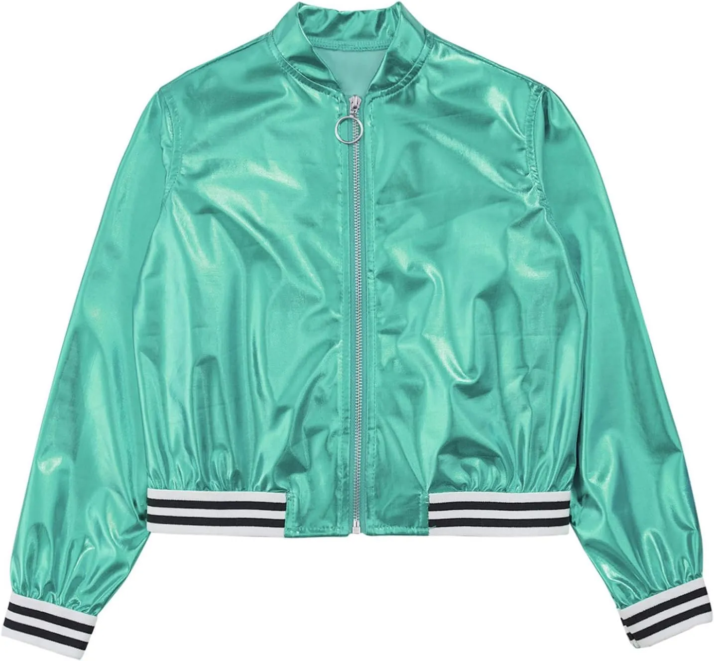 Kids Girls Holographic Halloween Party Shiny Lightweight Zipper Blazer Metallic Bomber Jacket