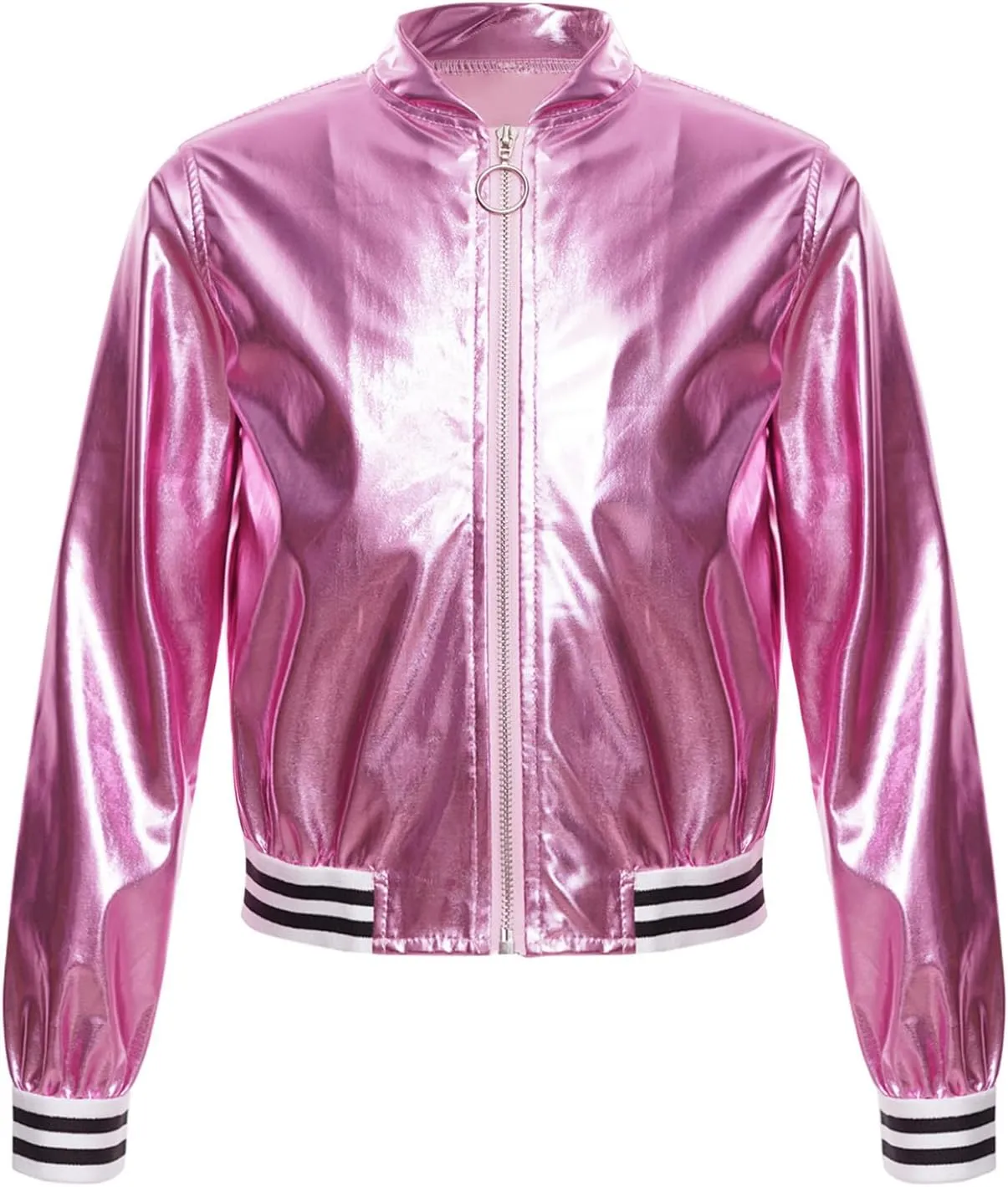 Kids Girls Holographic Halloween Party Shiny Lightweight Zipper Blazer Metallic Bomber Jacket