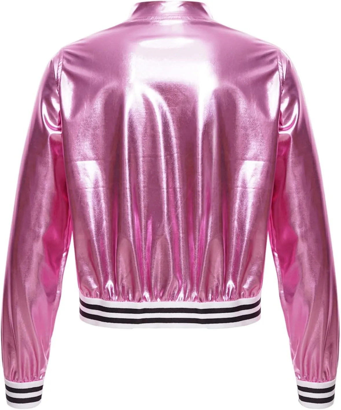 Kids Girls Holographic Halloween Party Shiny Lightweight Zipper Blazer Metallic Bomber Jacket