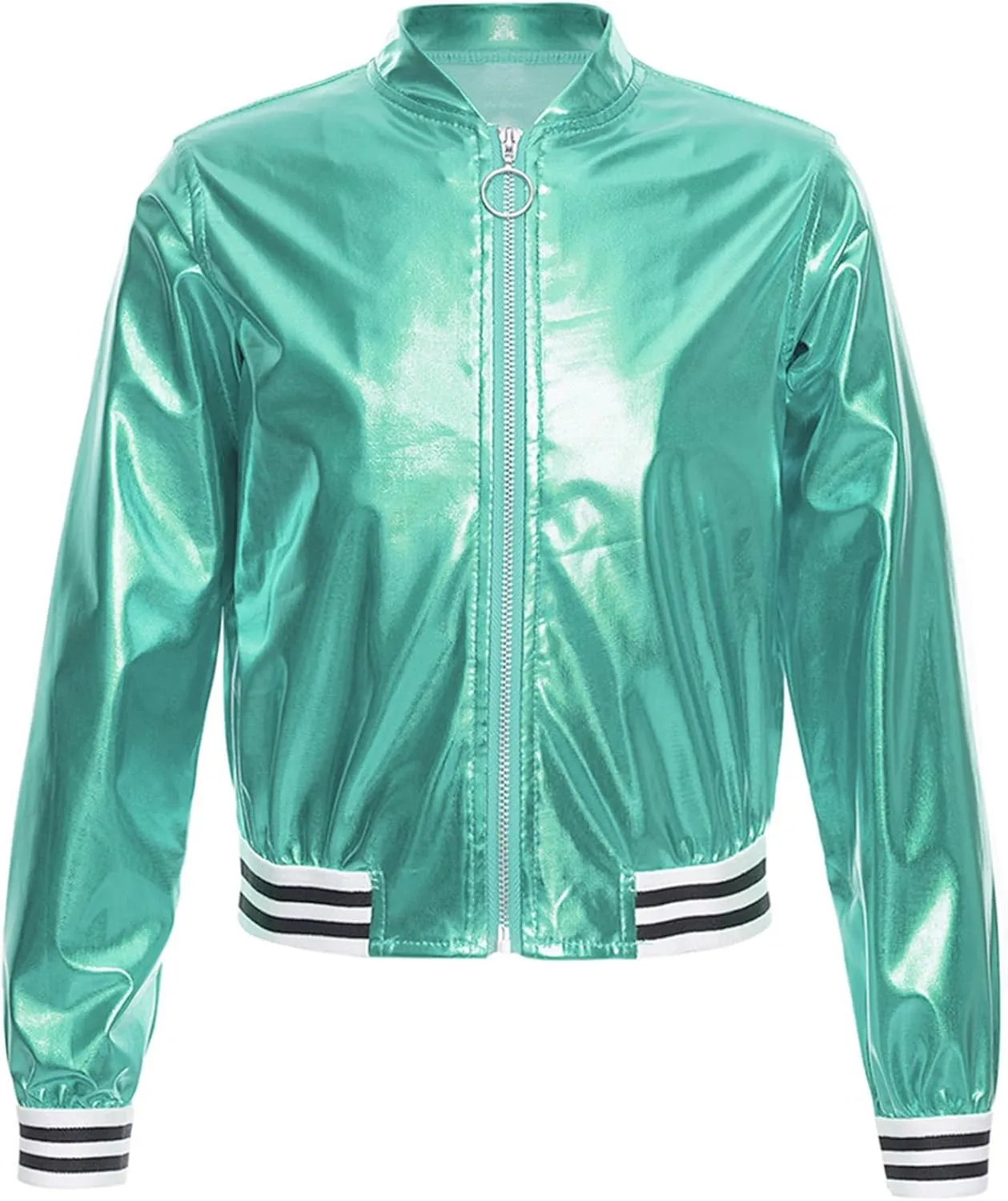 Kids Girls Holographic Halloween Party Shiny Lightweight Zipper Blazer Metallic Bomber Jacket