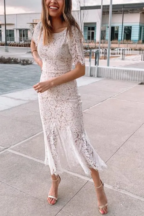 Lace Short Sleeve Mermaid Dress