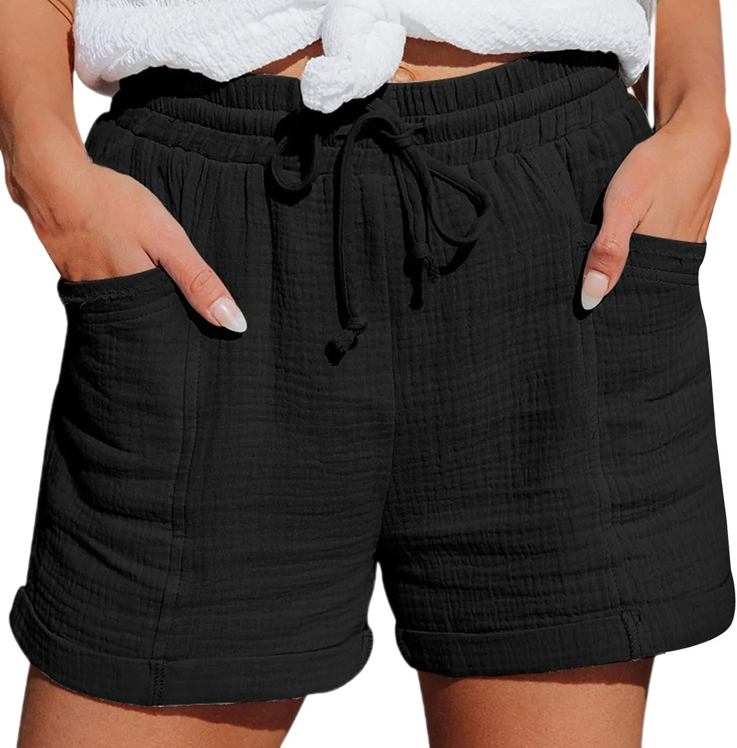 Linen Shorts for Women Dressy High Waisted Wide Leg Tailored Shorts Business Casual Work Shorts Pants with Pockets