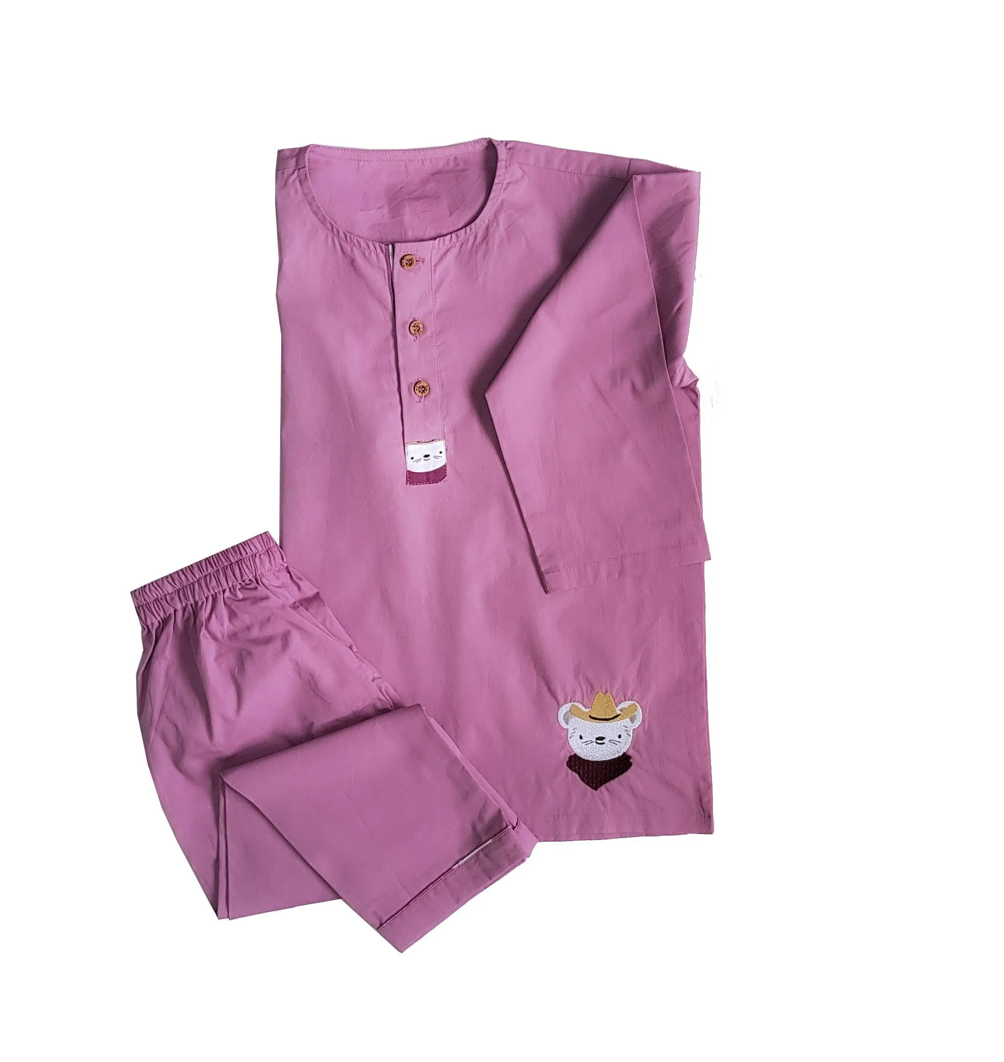 Loungewear - Mouse Mania - Round - Purple (Plain Bottom & Top with Embroidery)
