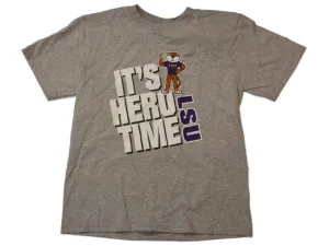 LSU Tigers Champion YOUTH Gray "It's Hero Time" SS Crew Neck T-Shirt (M)