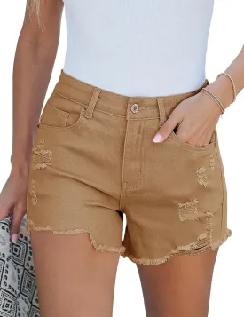 luvamia Jean Shorts for Women High Waisted Stretchy Distressed Denim Shorts Ripped Frayed Raw Hem Summer Casual Shorts