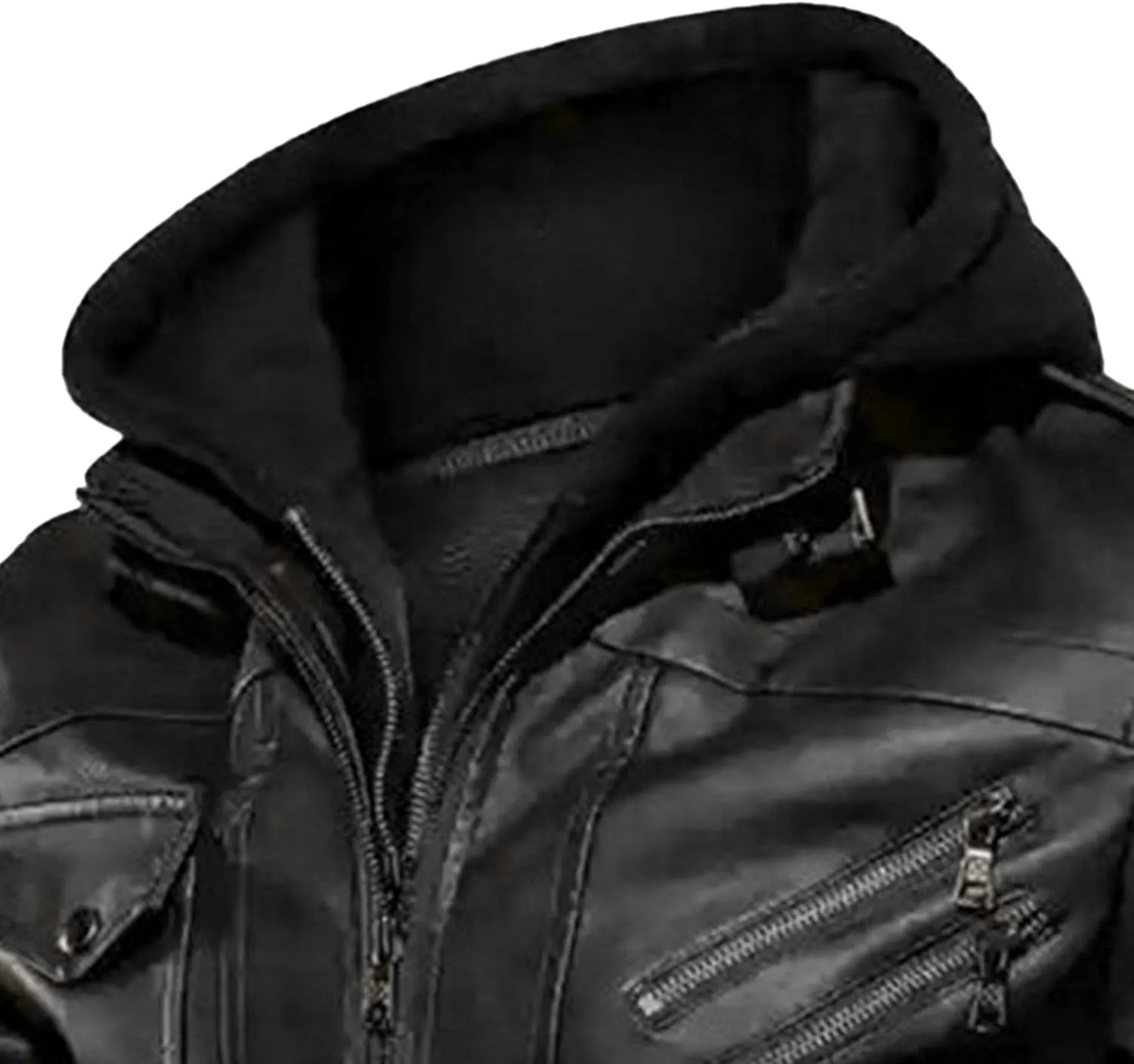 Maiyifu-GJ Men's Vintage Faux Leather Jacket Casual Warm Hooded Leather Jackets Fall Winter Motorcycle Biker Coat Windbreaker