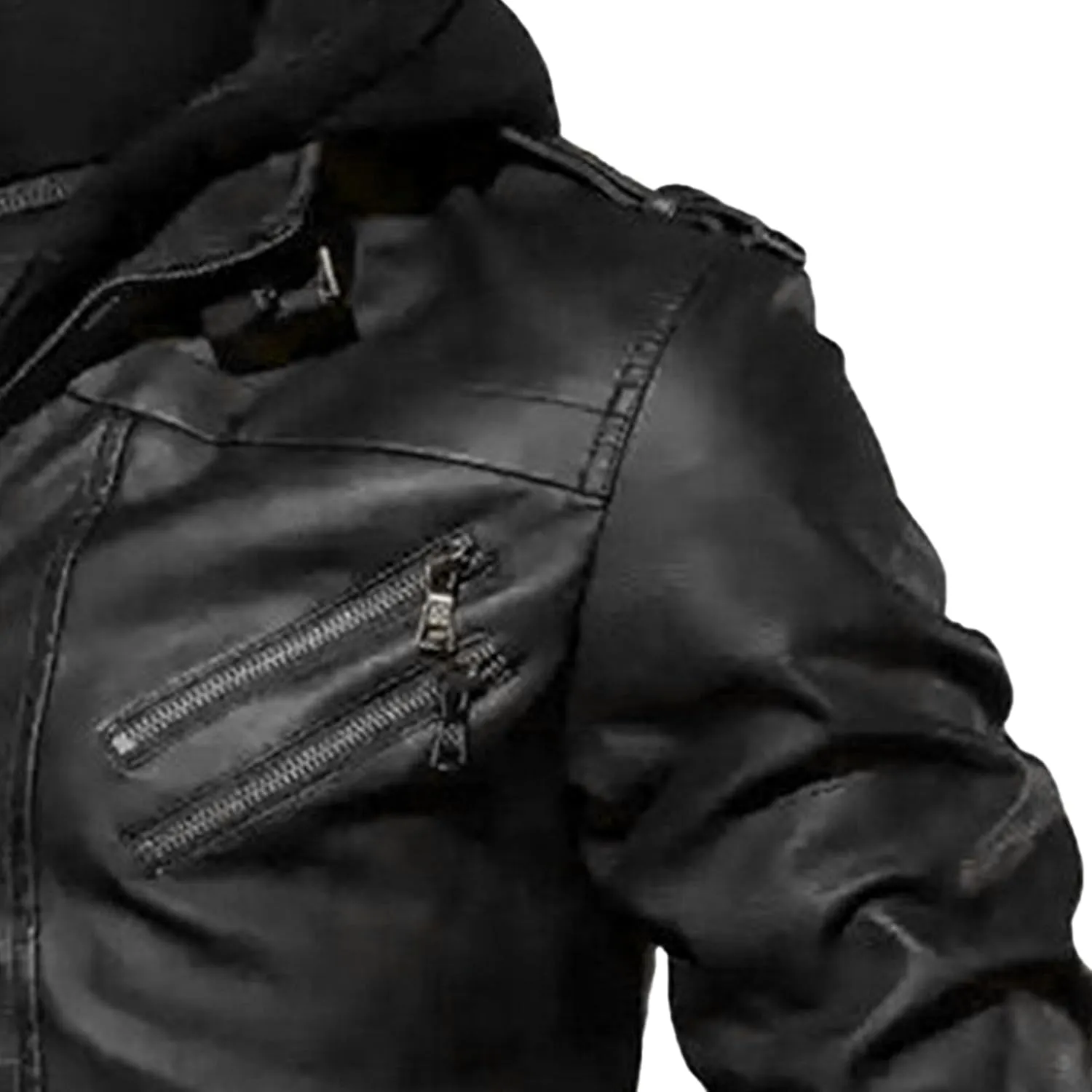 Maiyifu-GJ Men's Vintage Faux Leather Jacket Casual Warm Hooded Leather Jackets Fall Winter Motorcycle Biker Coat Windbreaker