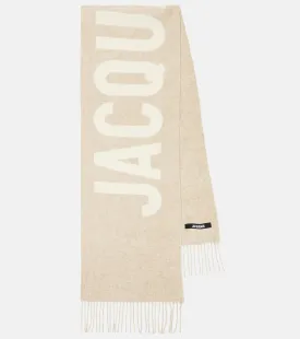 Natural wool jacquard scarf with Jacquemus logo, beige