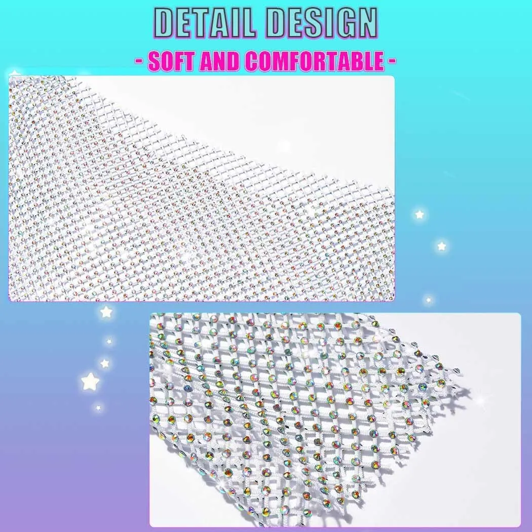 Nicute Mesh Rhinestone Crop Top See Through Crystal Long Sleeve Bodysuit Bikini Tops Sparkly Cover up Shirt Nightclub Party