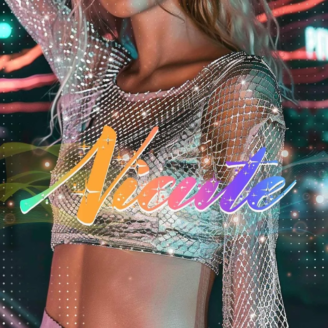 Nicute Mesh Rhinestone Crop Top See Through Crystal Long Sleeve Bodysuit Bikini Tops Sparkly Cover up Shirt Nightclub Party