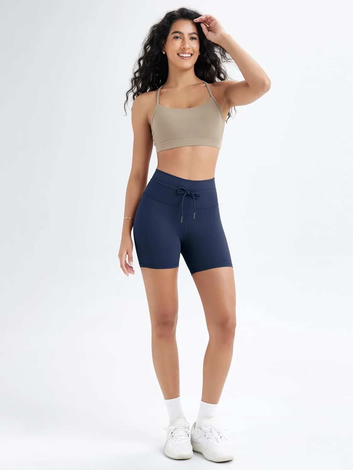 ODODOS Women's Drawstring Tie Daily Shorts 5" Inseam High Waist Workout Yoga Biker Shorts