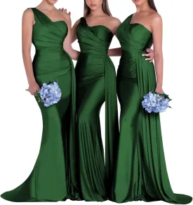 One Shoulder Bridesmaid Dresses for Wedding Mermaid Satin Prom Dresses Long Bodycon Formal Evening Gowns