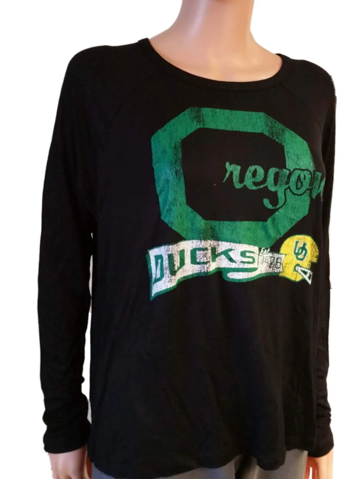 Oregon Ducks Retro Brand WOMENS Black LS Open Back Crew Neck T-Shirt (XS)