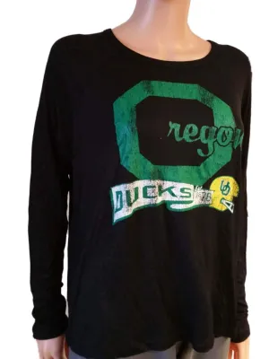 Oregon Ducks Retro Brand WOMENS Black LS Open Back Crew Neck T-Shirt (XS)