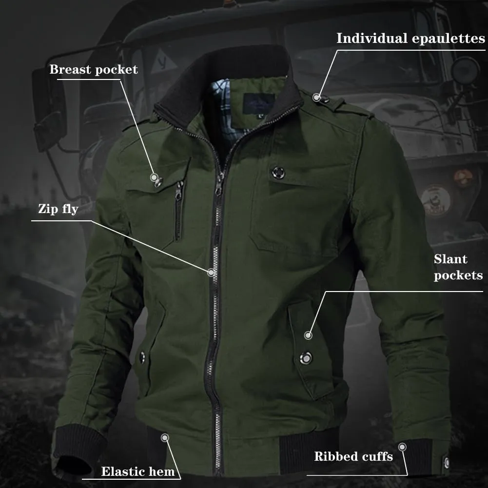 Oymyakon Men's Casual Military Jacket Stand Collar Jackets Coats Cotton Bomber Jackets with Shoulder Straps