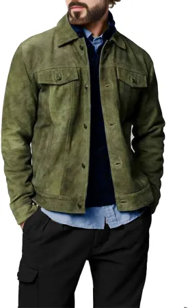 Premium Vintage Trucker Suede Leather Jacket Men Genuine Lambskin Men Leather Jackets Shirt Collar Jackets For Mens