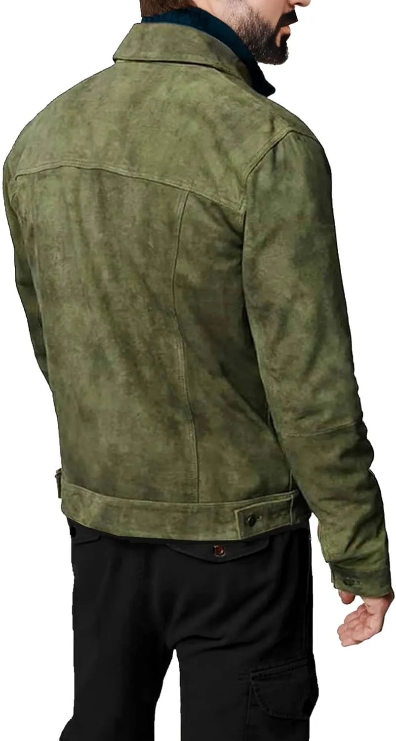 Premium Vintage Trucker Suede Leather Jacket Men Genuine Lambskin Men Leather Jackets Shirt Collar Jackets For Mens