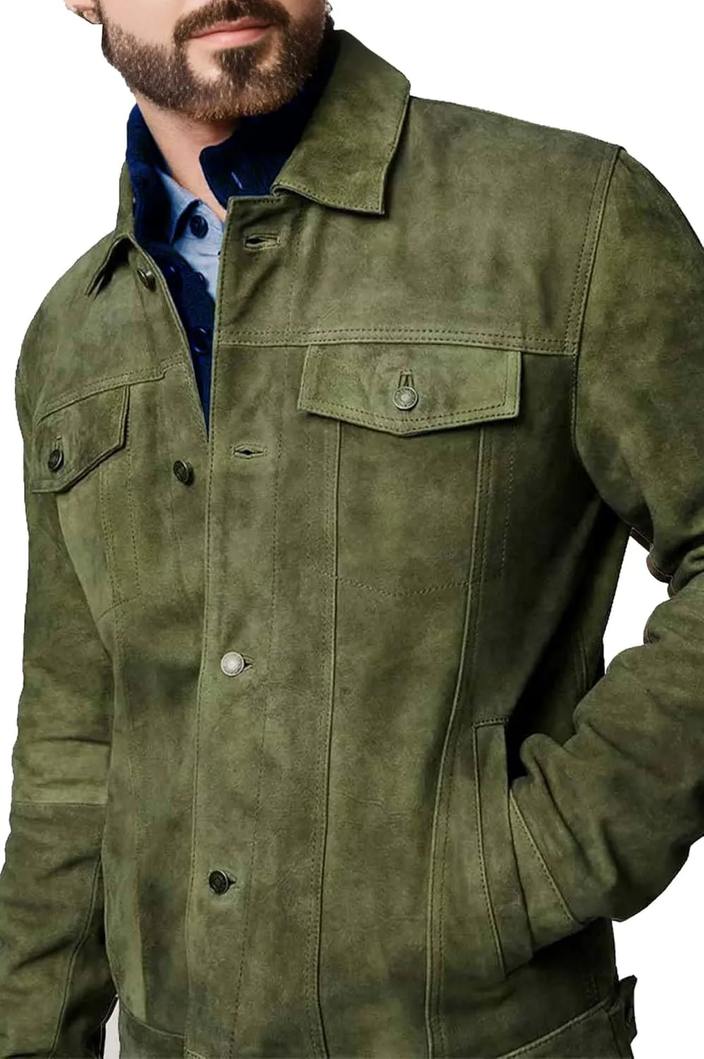 Premium Vintage Trucker Suede Leather Jacket Men Genuine Lambskin Men Leather Jackets Shirt Collar Jackets For Mens