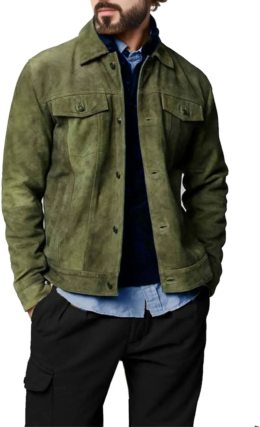 Premium Vintage Trucker Suede Leather Jacket Men Genuine Lambskin Men Leather Jackets Shirt Collar Jackets For Mens