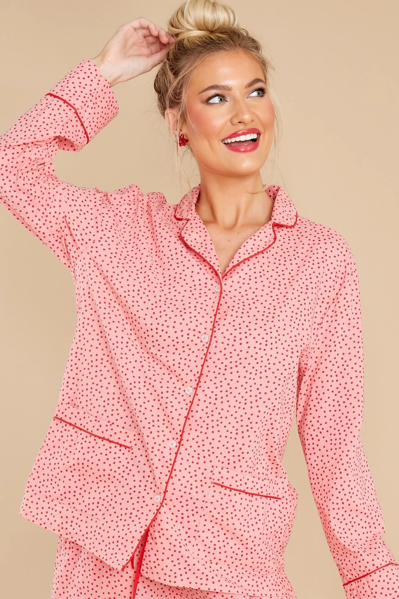 Pressing Snooze Pink Print Pajama Set