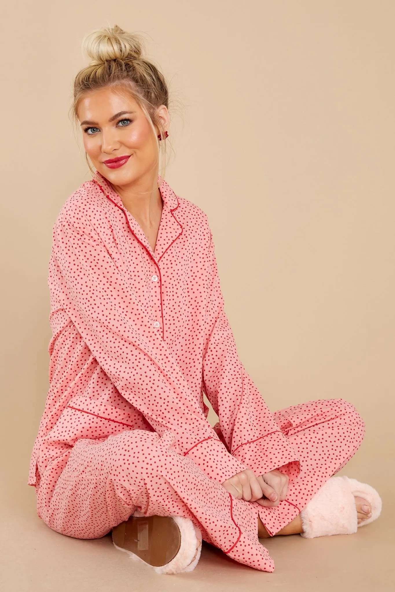 Pressing Snooze Pink Print Pajama Set