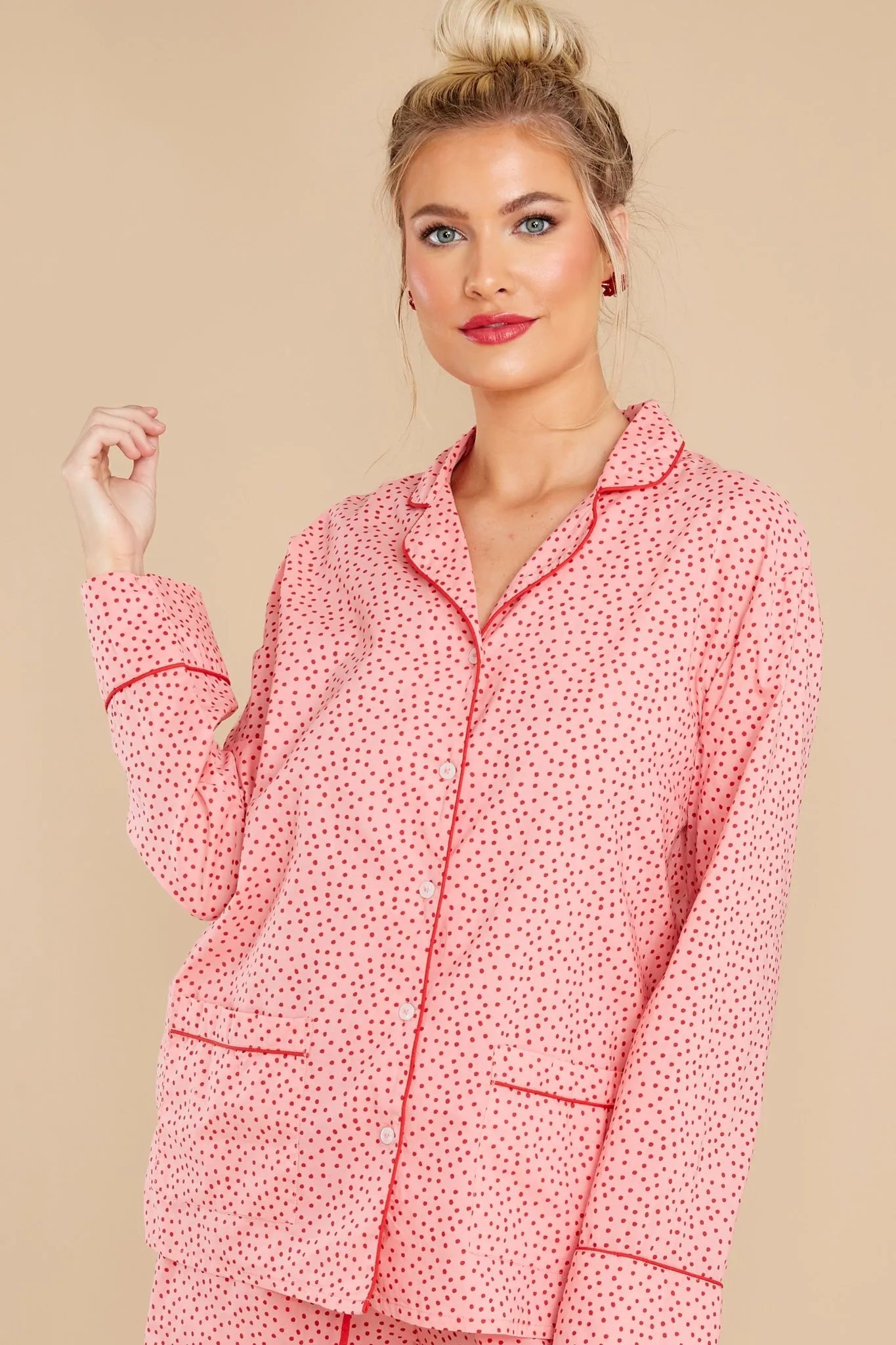 Pressing Snooze Pink Print Pajama Set