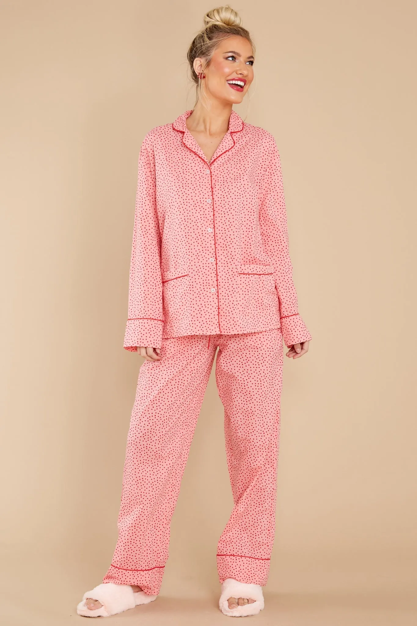 Pressing Snooze Pink Print Pajama Set