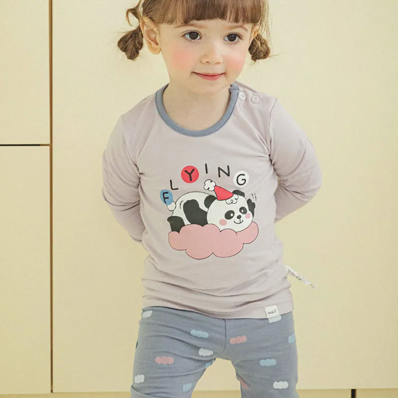 Single Spandex Brushed Fabric pajamas set-Flying Panda