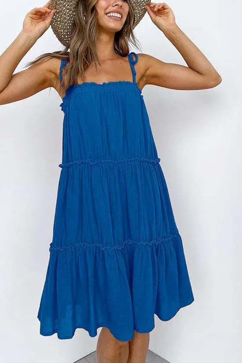 Solid Layer Ruffles Slip Mini Dress
