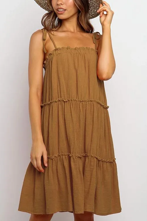 Solid Layer Ruffles Slip Mini Dress