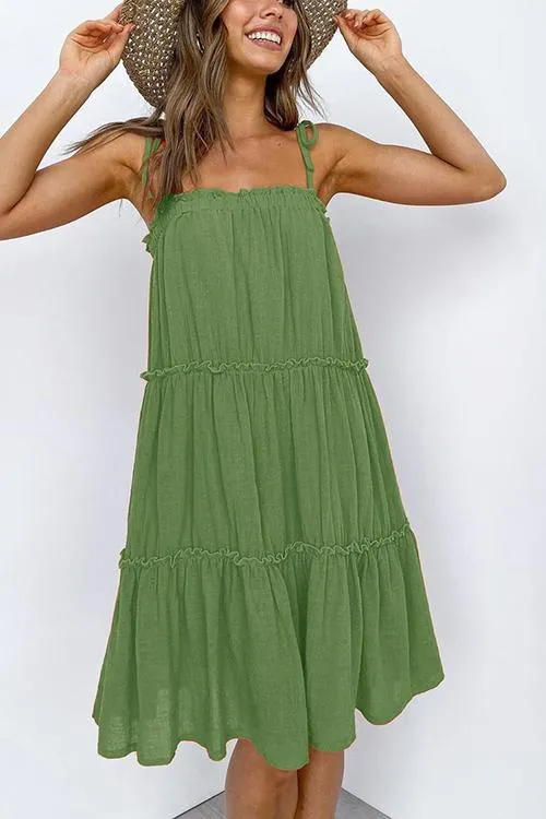 Solid Layer Ruffles Slip Mini Dress