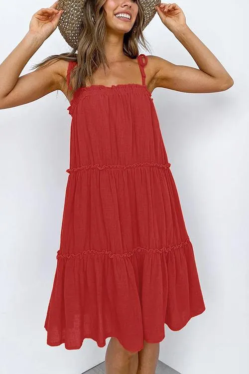 Solid Layer Ruffles Slip Mini Dress