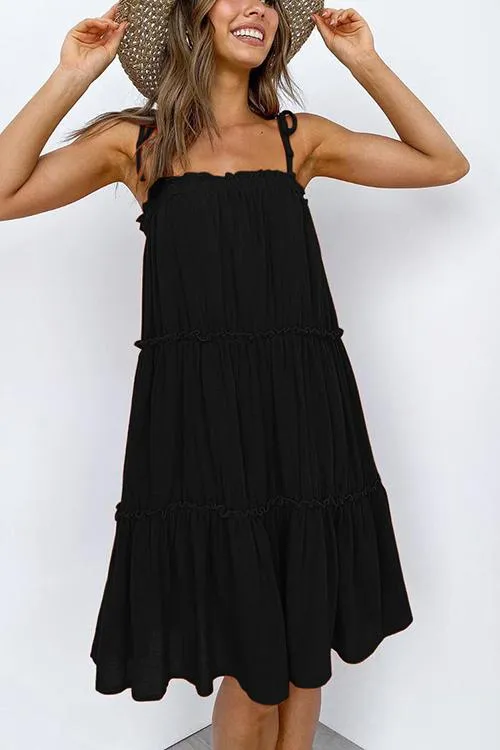 Solid Layer Ruffles Slip Mini Dress