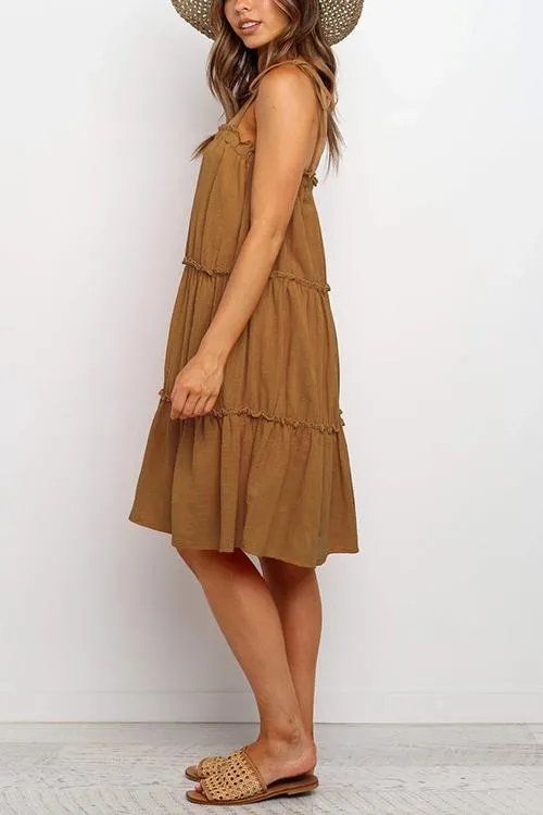 Solid Layer Ruffles Slip Mini Dress