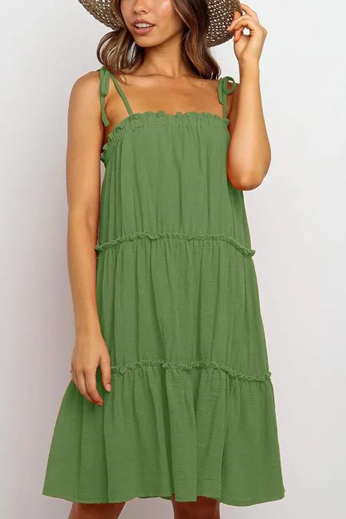 Solid Layer Ruffles Slip Mini Dress