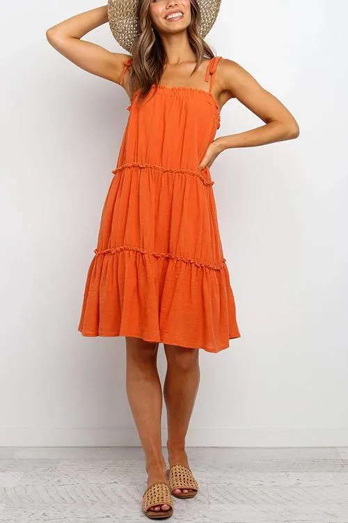 Solid Layer Ruffles Slip Mini Dress