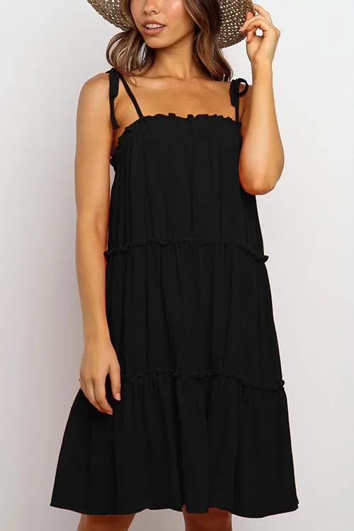 Solid Layer Ruffles Slip Mini Dress
