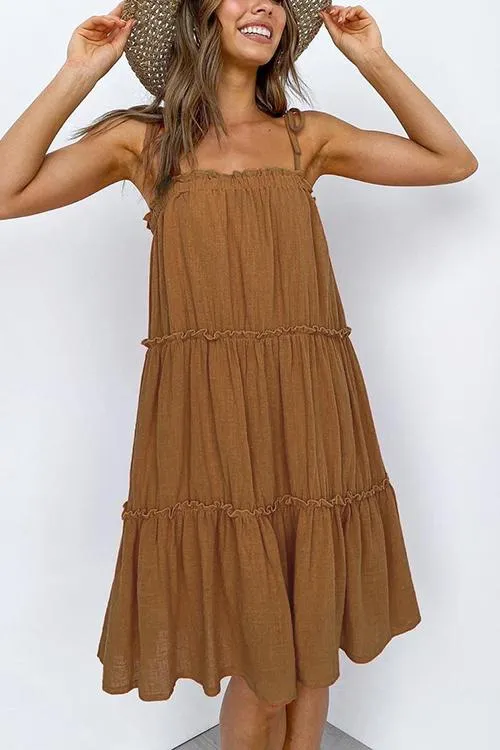 Solid Layer Ruffles Slip Mini Dress