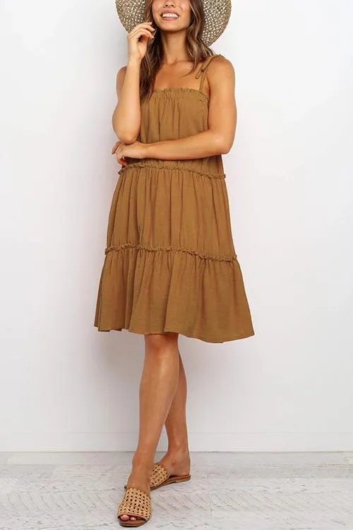 Solid Layer Ruffles Slip Mini Dress